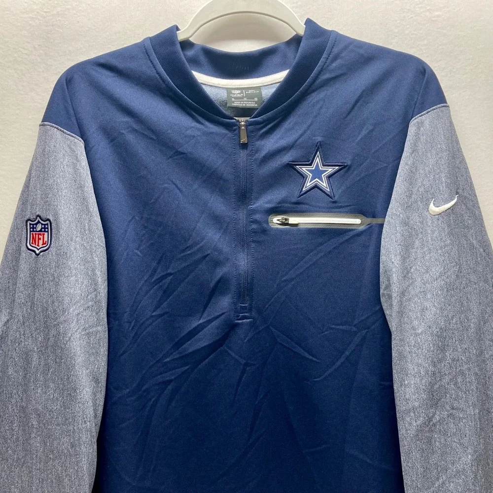 Dallas Cowboys NFL Coaches Nike Jacket Men's XL Navy Grey 1/2 Zip Dri-Fit EUC